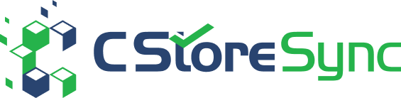 CS Store Sync logo with green and navy blue geometric shapes and text